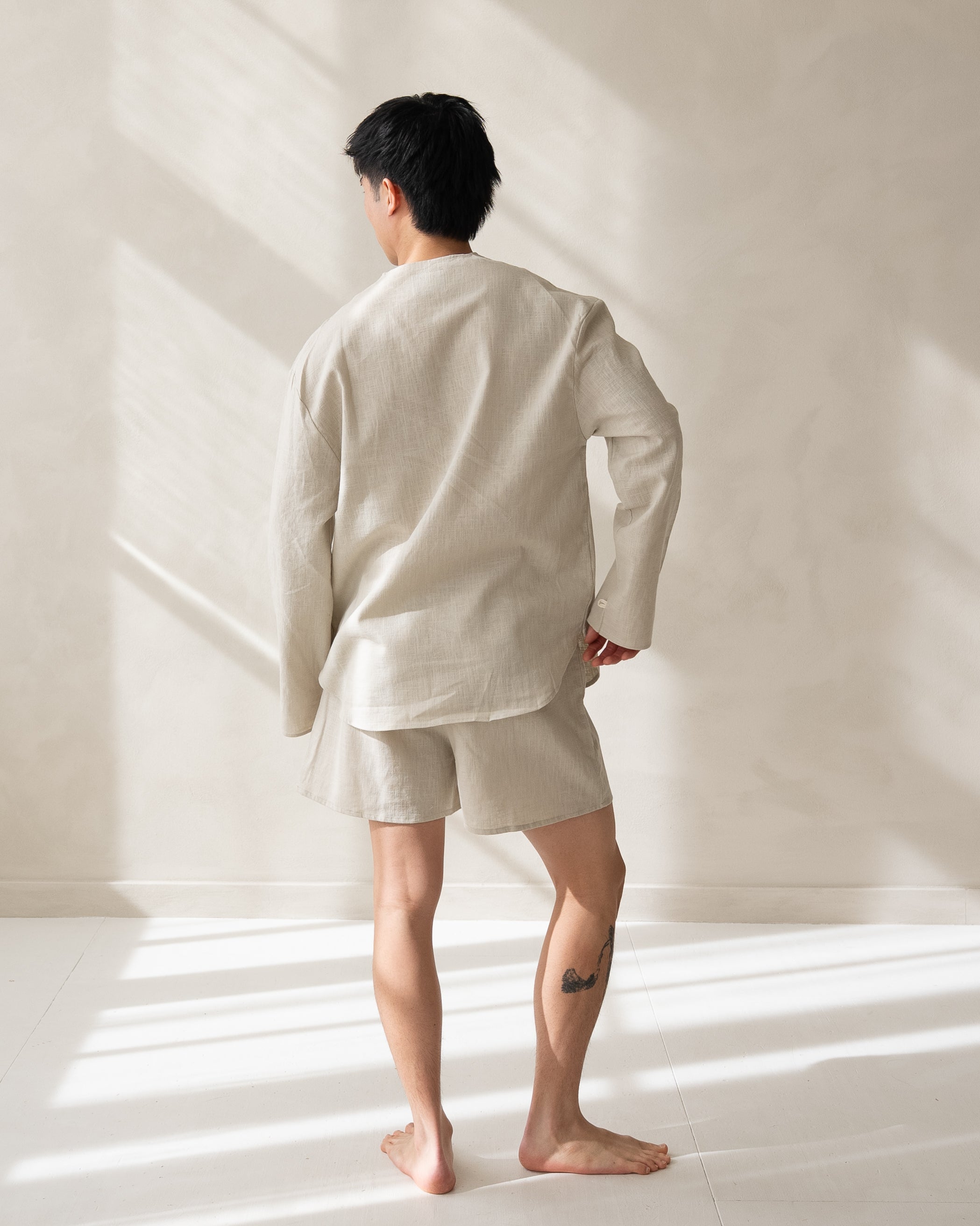 Organic linen pyjamas set man short beige