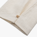 Biologisch linnen pyjama detail olijfhouten knoop