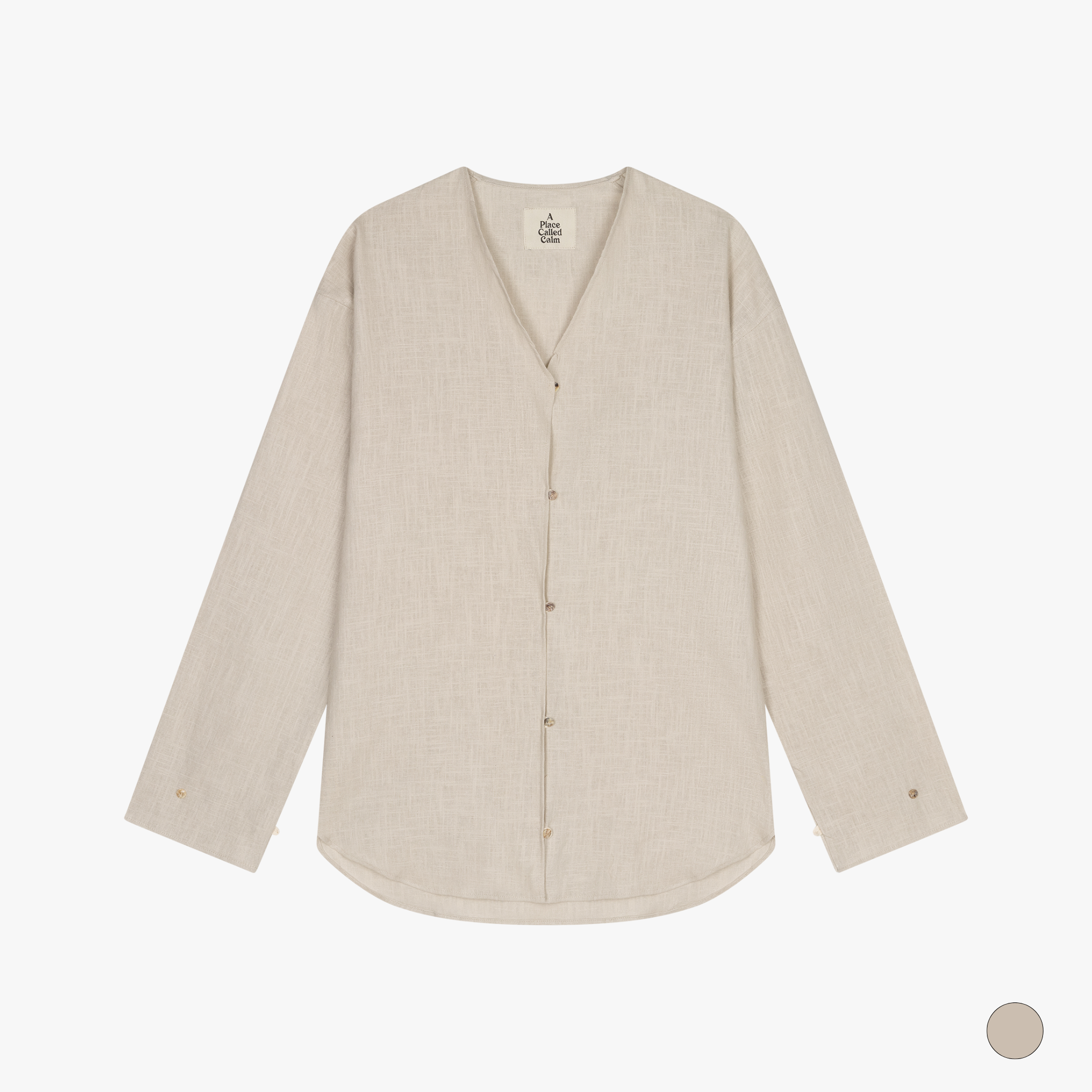 Organic linen sleepwear blouse in beige met knopen